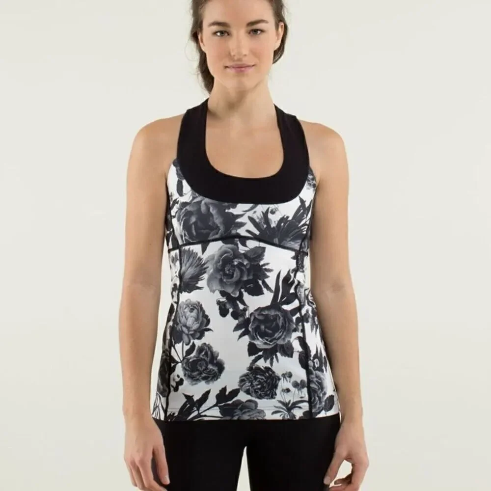 Lululemon Size Small Black White Floral Gym Unique Workout Yoga Pilate Tank Top